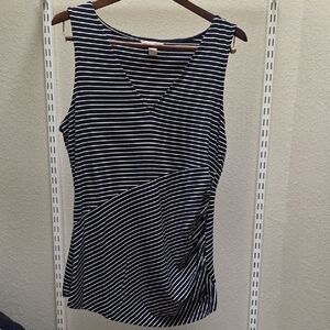 Banana Republic Navy and White Striped V-Neck Tank